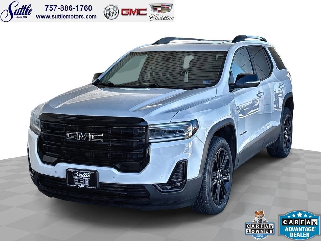 2023 GMC Acadia SLT in Summit White — front three-quarter view