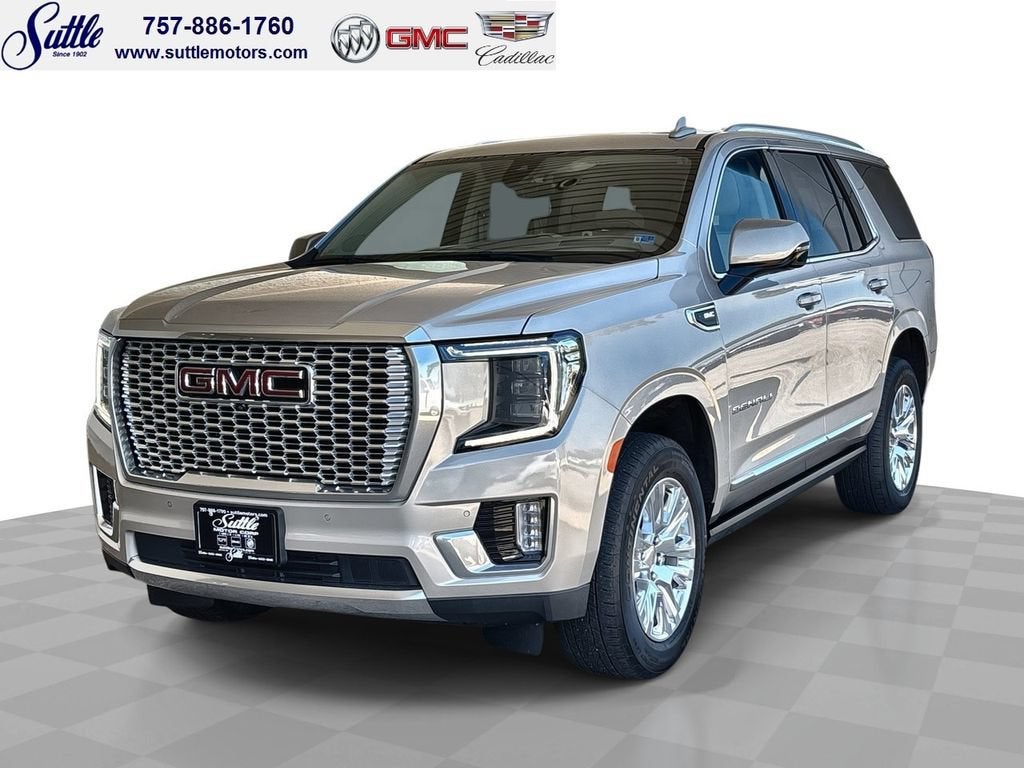 2021 GMC Yukon Denali in Pearl Beige Metallic — front three-quarter view