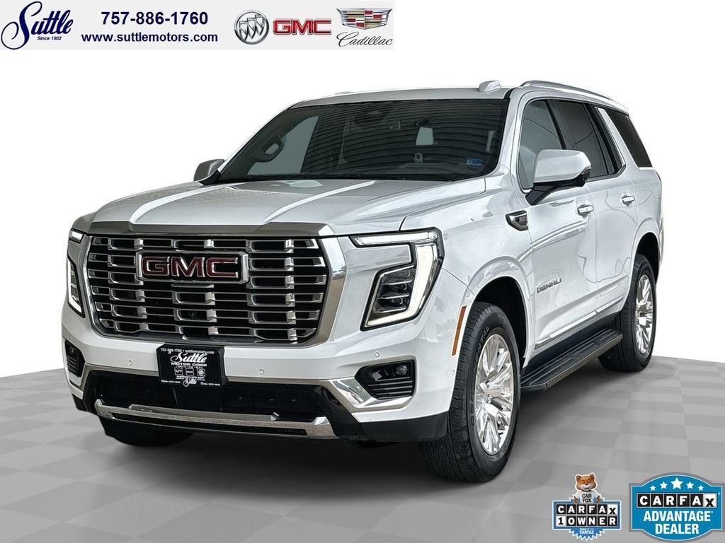 2025 GMC Yukon Denali in Summit White — front three-quarter view