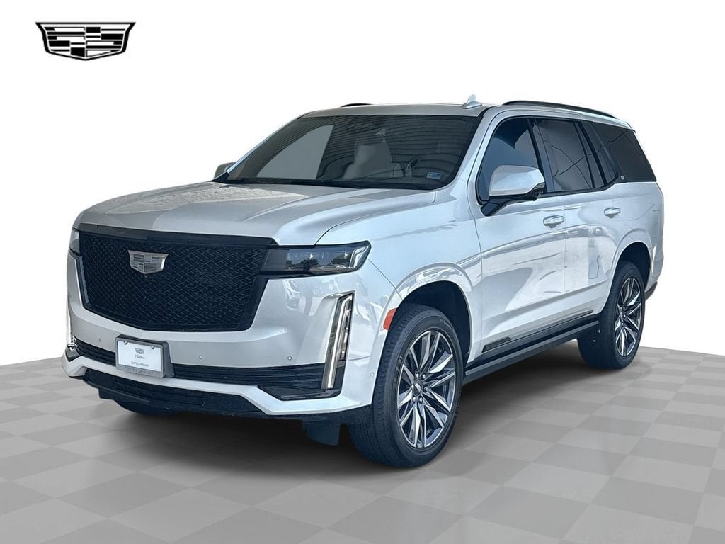 2021 Cadillac Escalade Sport in Crystal White Tricoat — front three-quarter view
