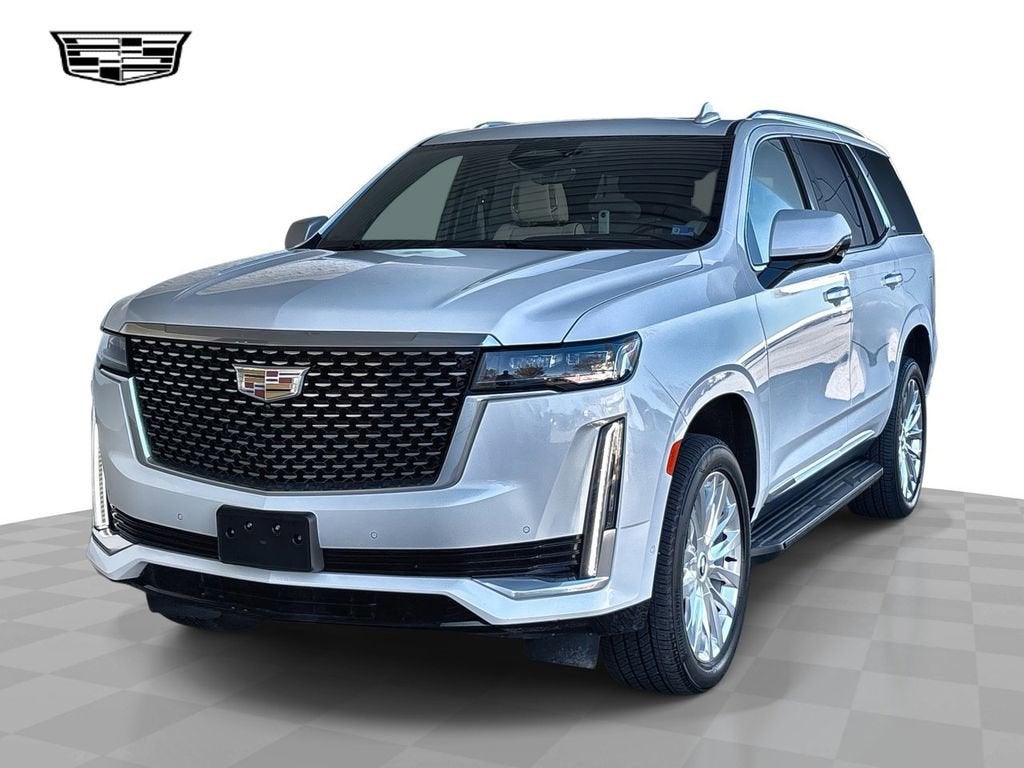 2022 Cadillac Escalade Premium Luxury in Crystal White Tricoat — front three-quarter view