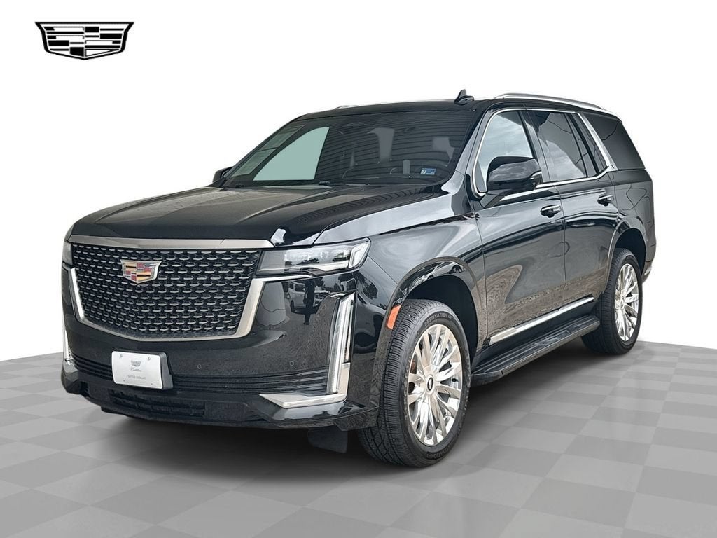 2022 Cadillac Escalade Premium Luxury in Black Raven — front three-quarter view